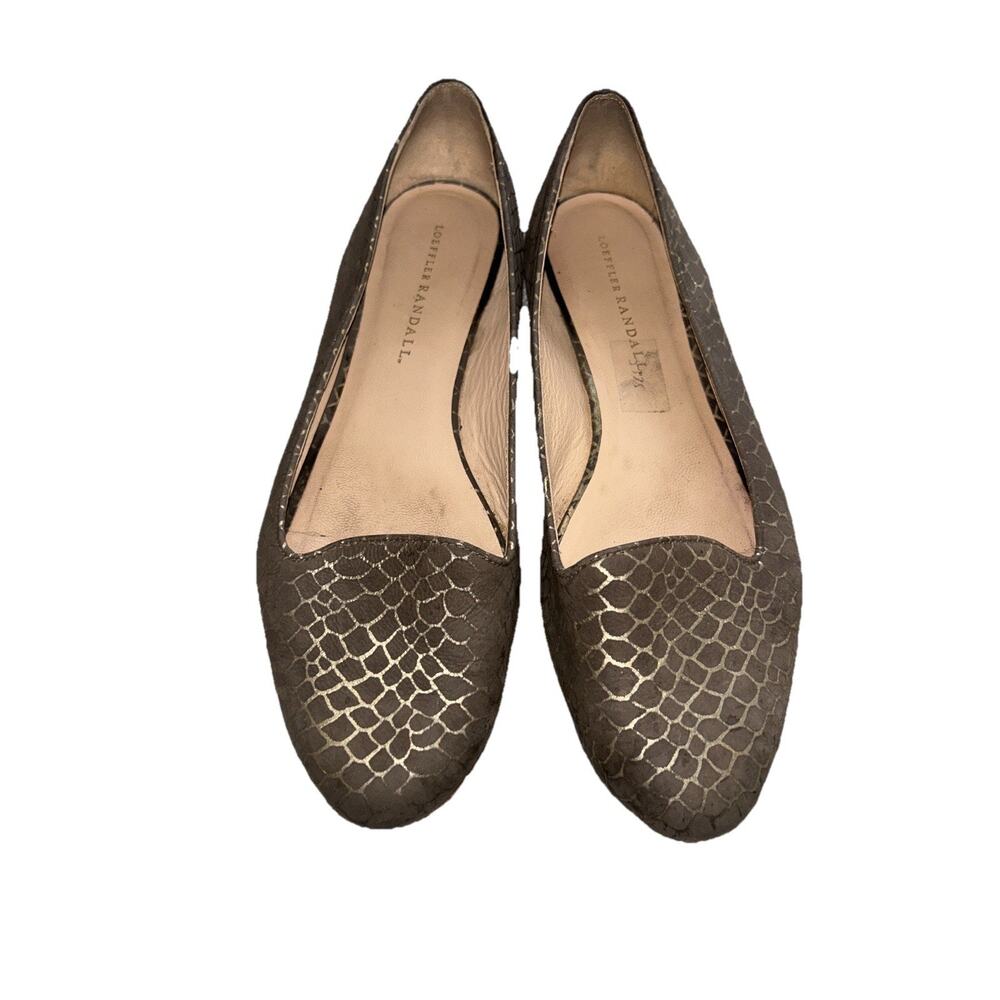 LOEFFLER RANDALL Women’s‎ Flat Brown Gold Snake Pattern almond toe Sz 9